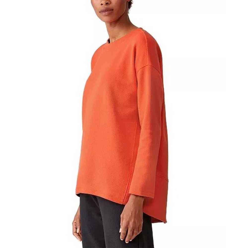 Eileen Fisher Organic Cotton Stretch Boxy Crewneck Sweatshirt  Rust Orange Small